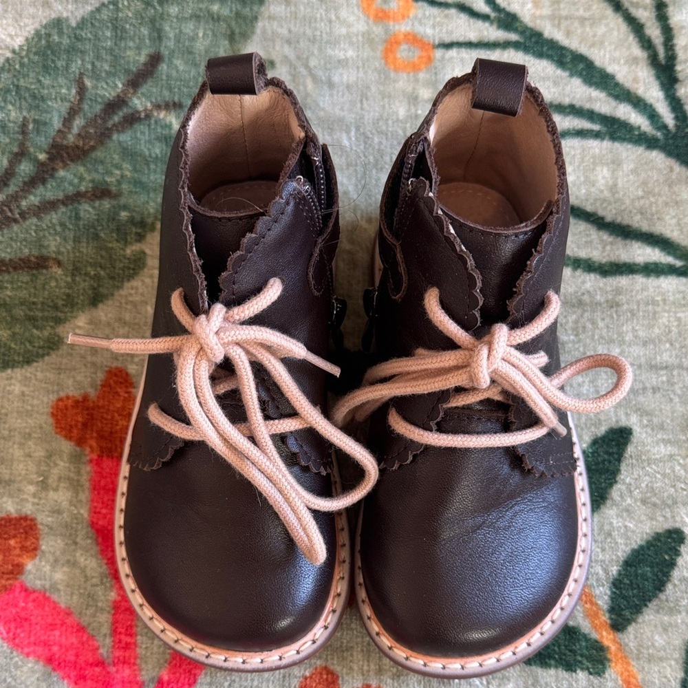 Chic Dark Brown Kids Boots with Cream Laces